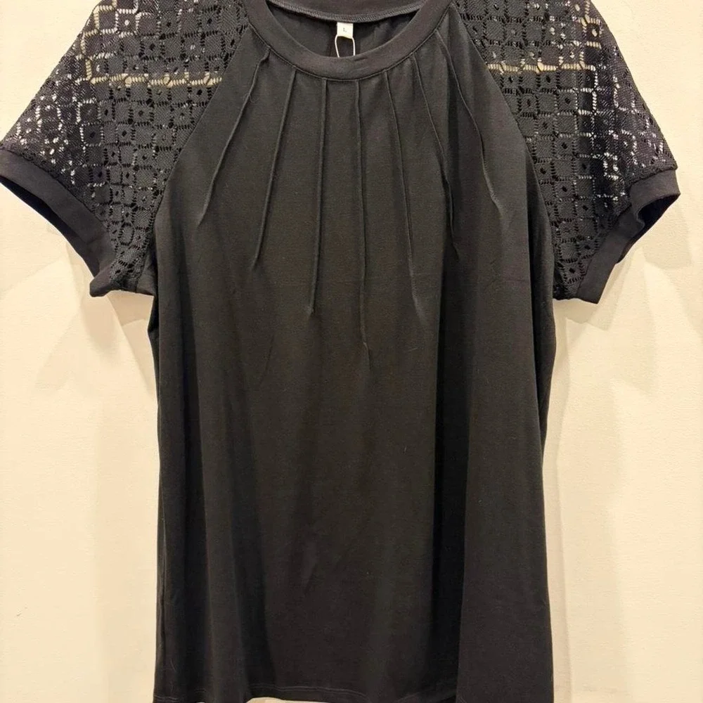 Athmile black lace top babydoll dress wear work wear NWT with pleated front