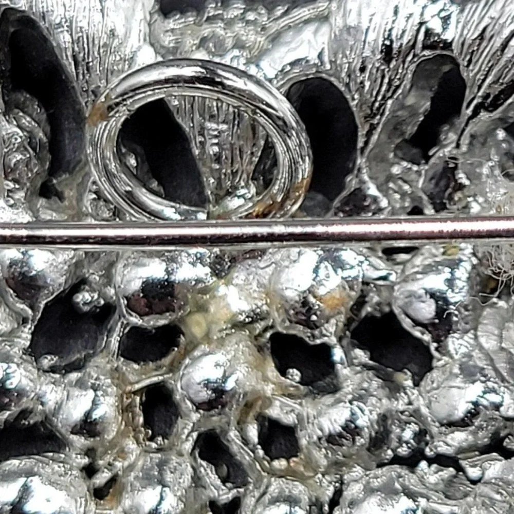 Vintage Silver‎ Tone Aurora Borealis AB Rhinestone Heart Brooch Pendant 1.75in