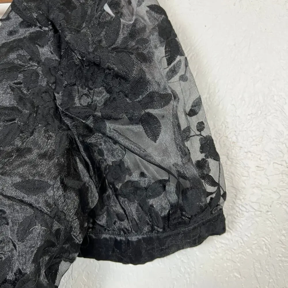 NEW! Lulus Sheer Lace Crop Formal Blouse Top Tie Front Black Formal Floral - S
