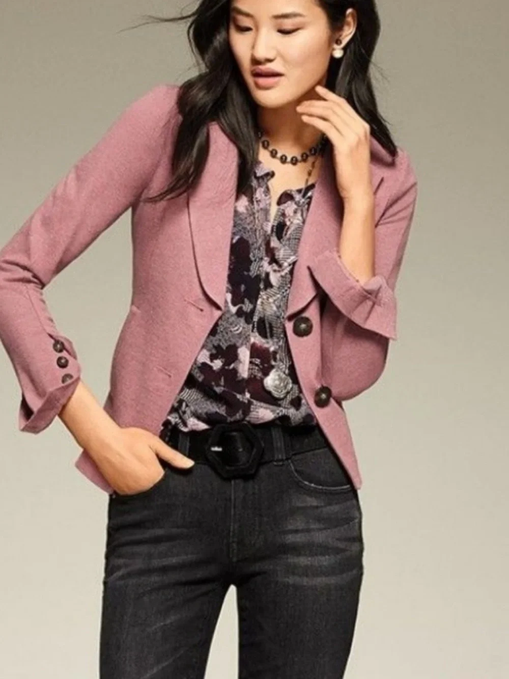 CAbi Weaver Purple Floral Print Ruffle Cap Sleeve Blouse with Cami XS Style 3618