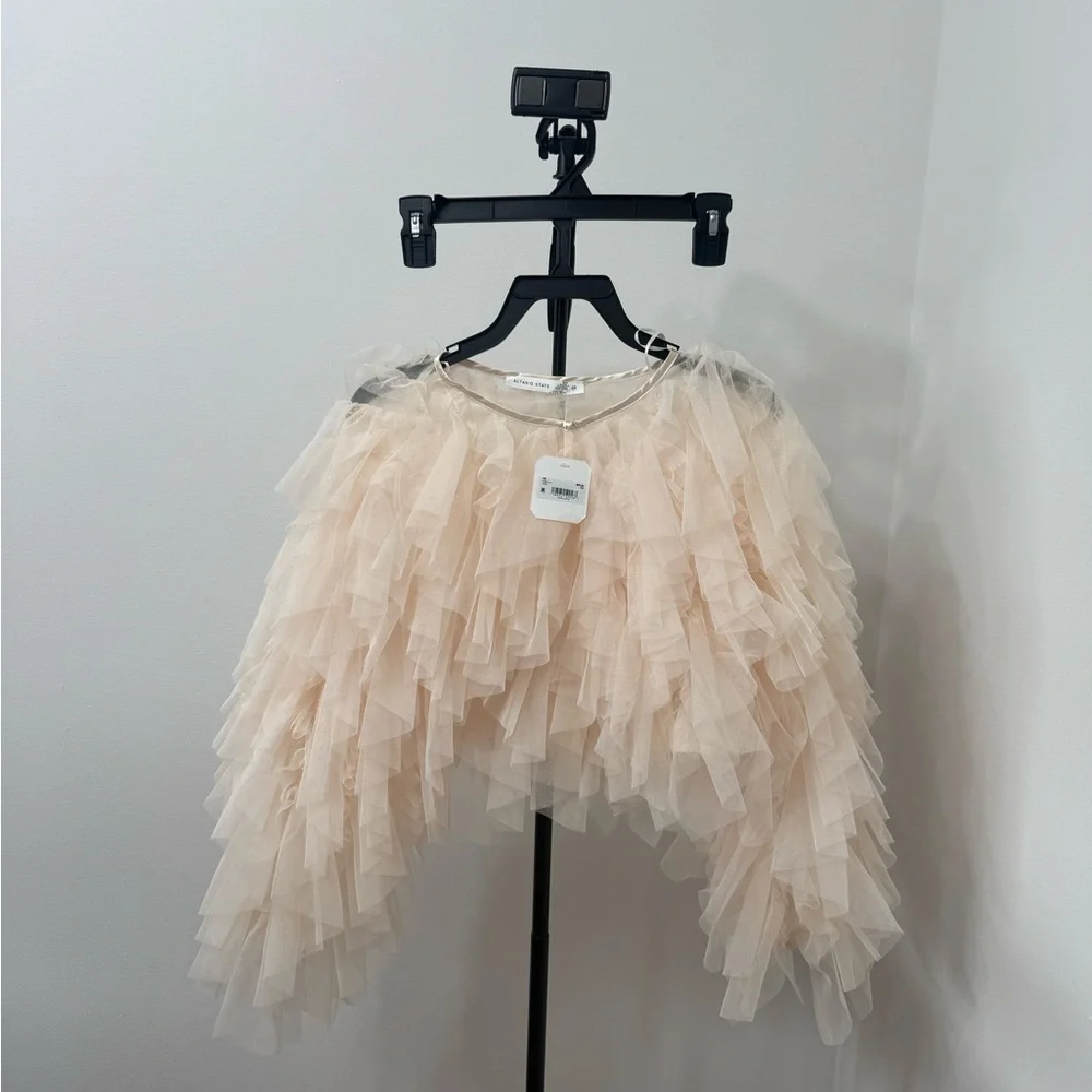 Altar'd State Blush Cream Ruffle Tulle Blouse