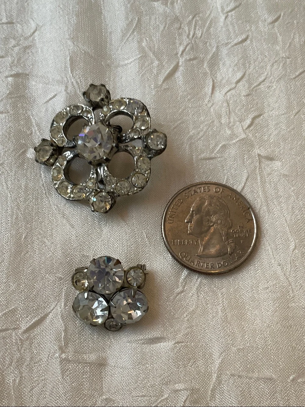 Vintage Silver Tone Clear Crystal Floral Brooches, Classic Sparkle