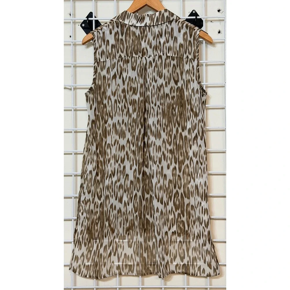 Chicos Animal Leopard Print Sleeveless high‎ low hem Sheer Tunic size 1(U.S.8)