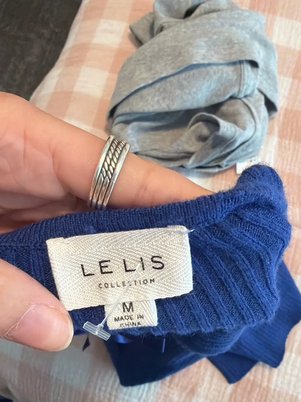 Le Lis Navy Ribbed Tie-Front Crop Tank