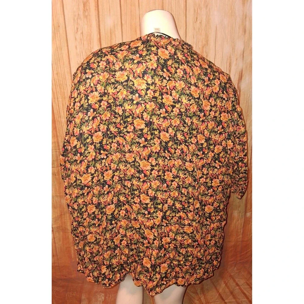 Terra & Sky Multicolor Floral Short Sleeve V-neck Pullover Blouse Sz 3X