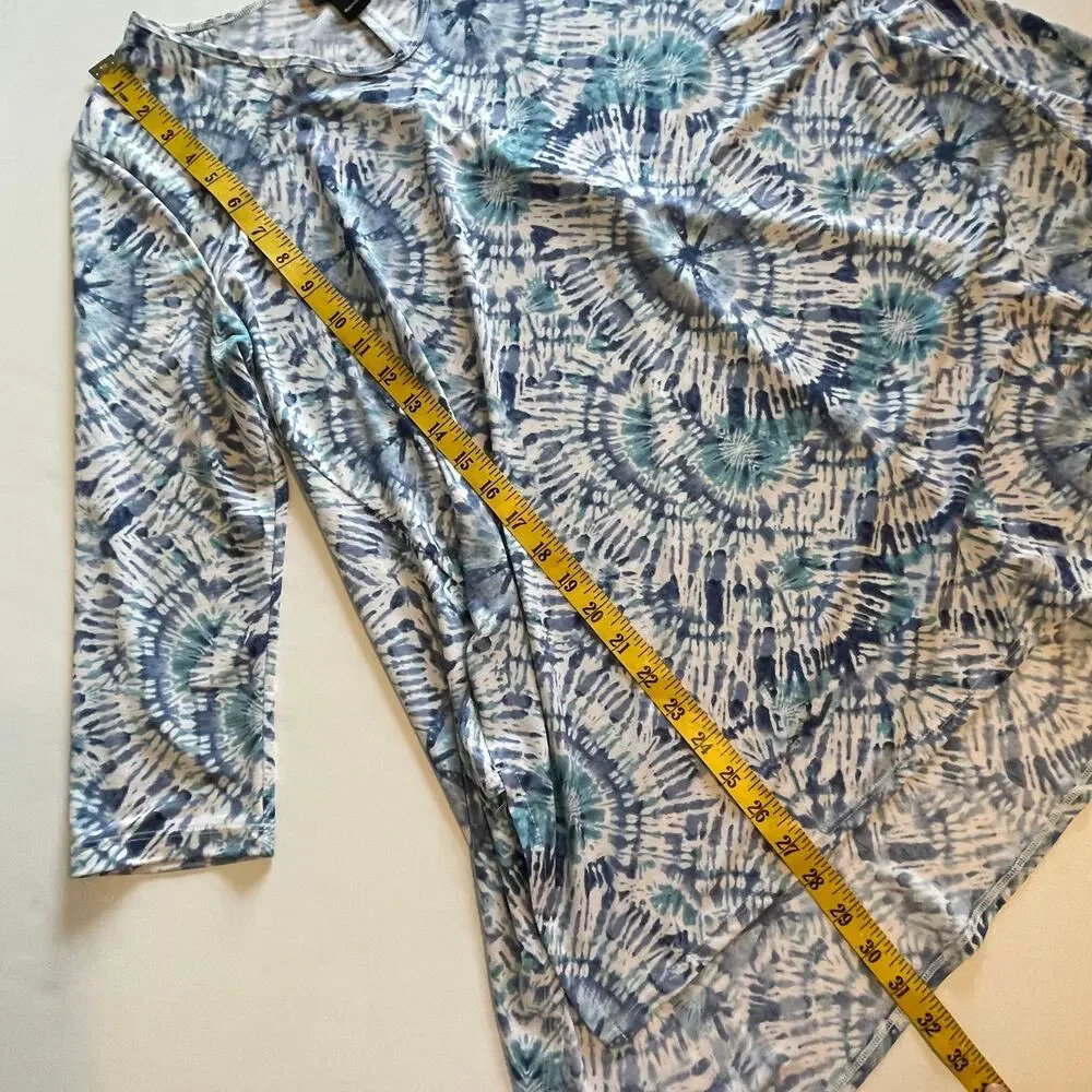Clara Sun Woo Spring Print Tunic Womens Large Blue Burst High Low Top Lagenlook