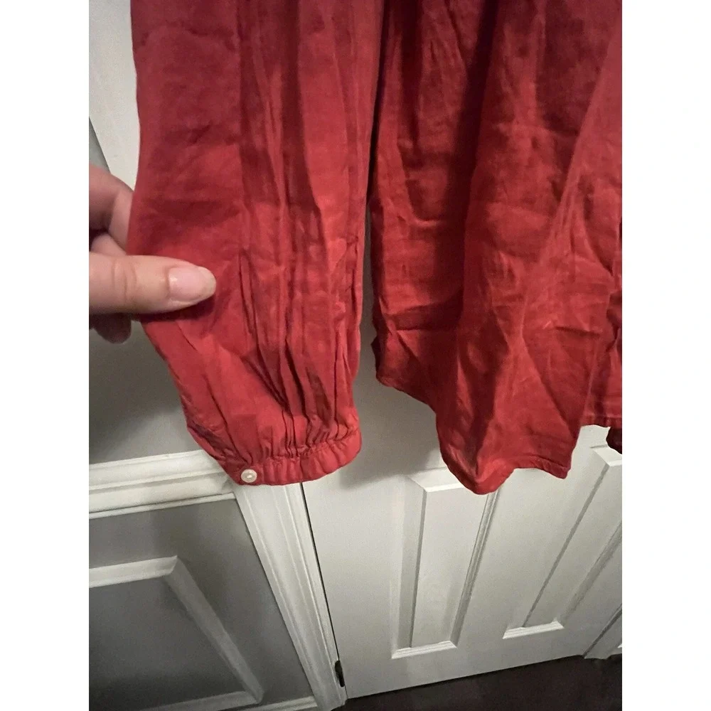 Old Navy Women's Oversized Smocked-Yoke Shirt Red XXL