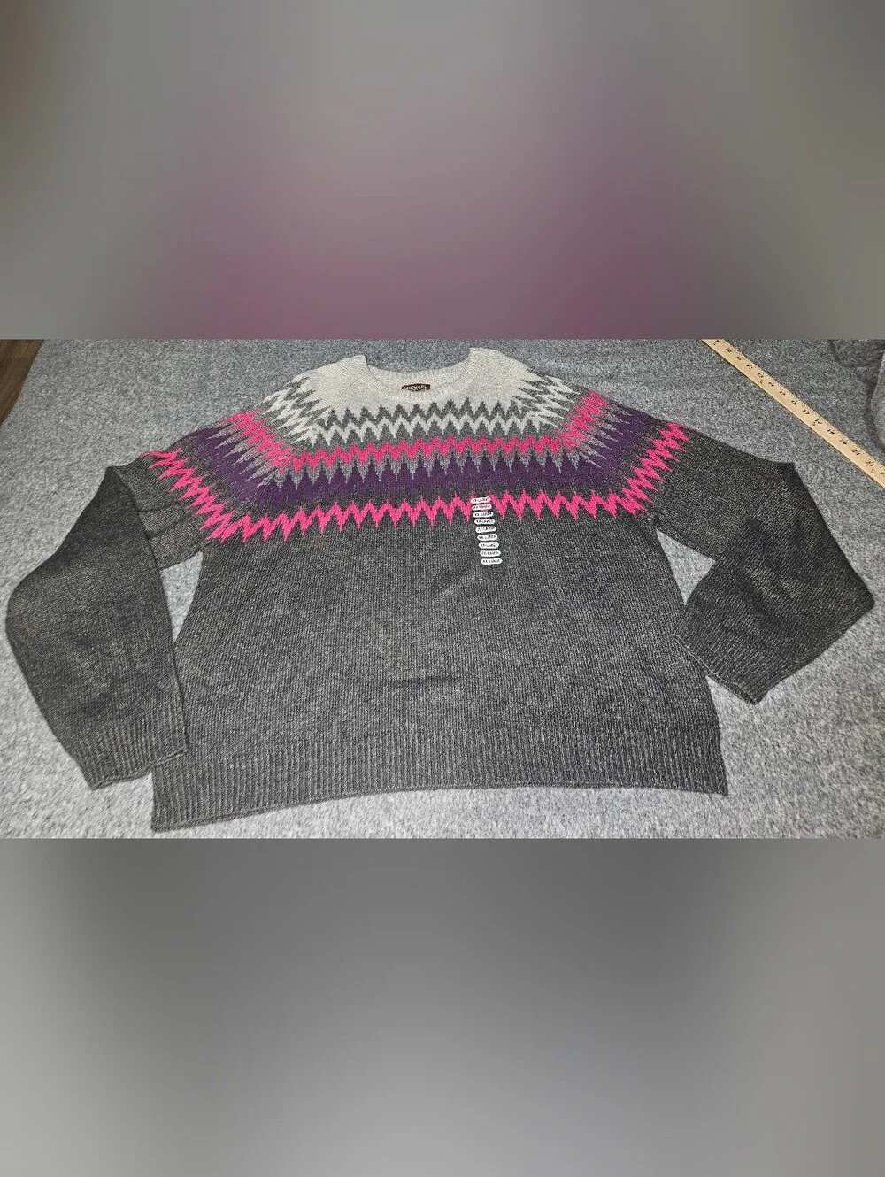 Michaels Gray Crewneck Sweater with Pink & Purple