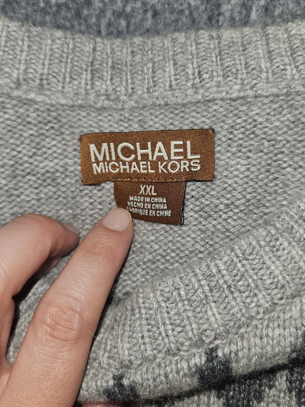 Michaels Gray Crewneck Sweater with Pink & Purple