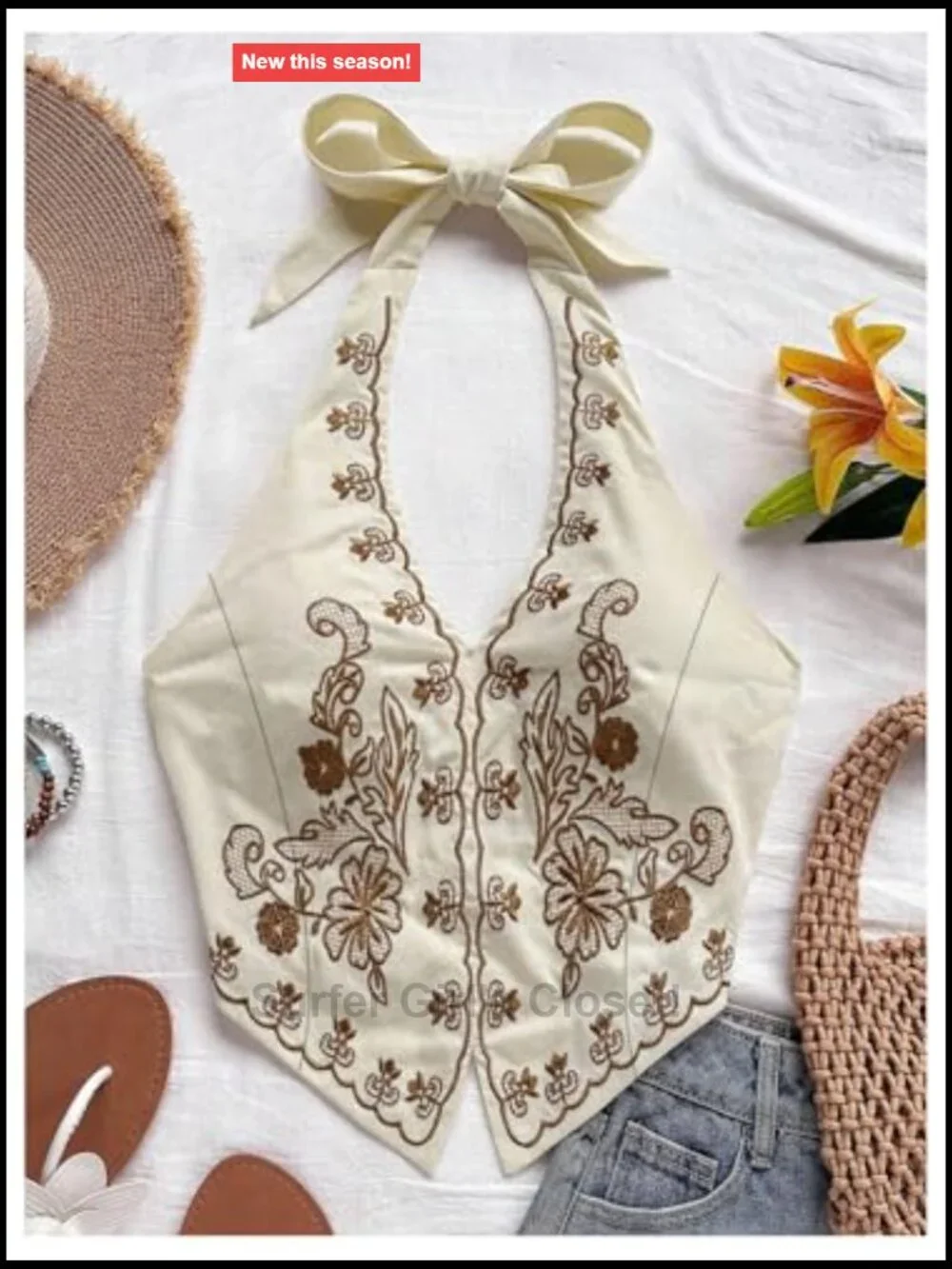 Women's Plus Size Halter Top with Floral Embroidery, Asymmetrical Hem, Boho