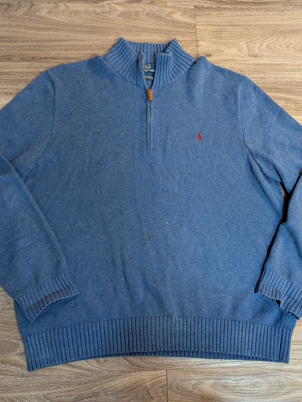 Polo by Ralph Lauren Vintage Blue Quarter Zip Sweater with Red Pony XL
