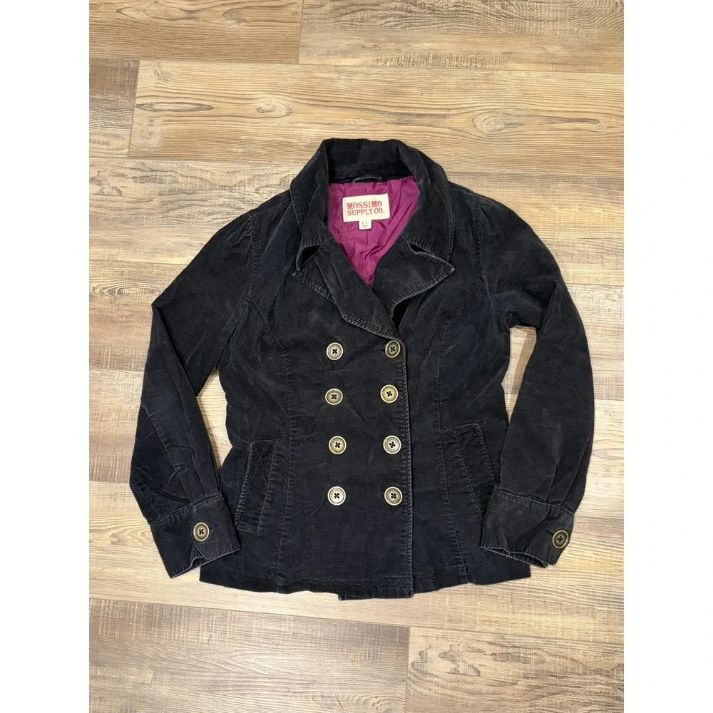 Mossimo Supply vintage Lg Y2K Black corduroy Pea jacket coat Pink Lining Buttons