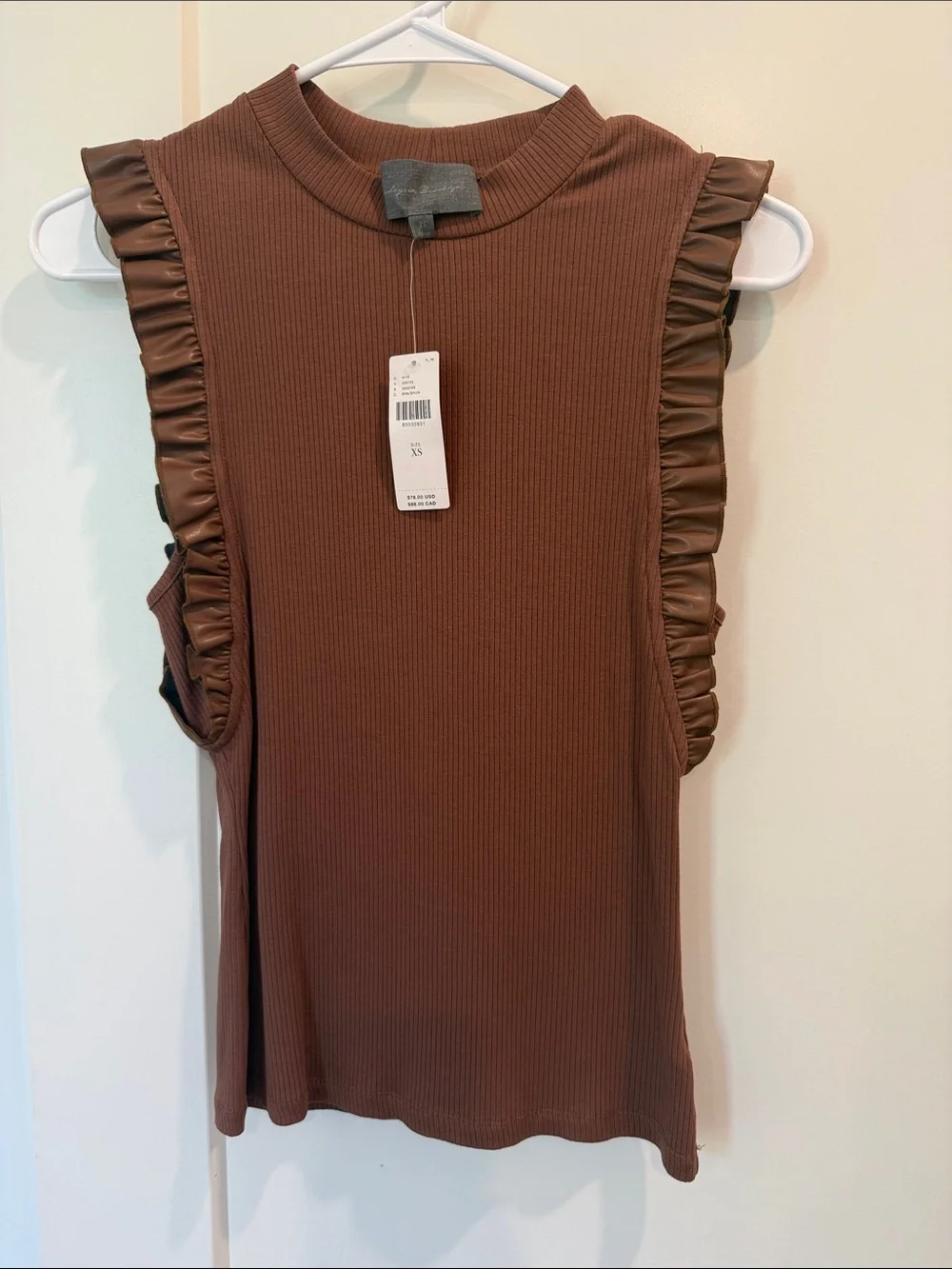 Anthropologie Chocolate Brown Ruffled Ribbed Tank