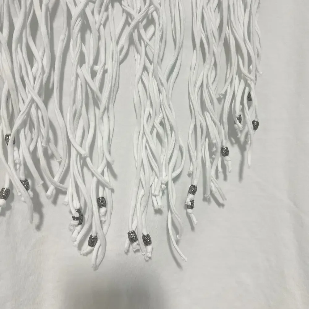 Back In The Saddle Blouse Womens 1X Fringe Studs White Tunic Top Western Boho