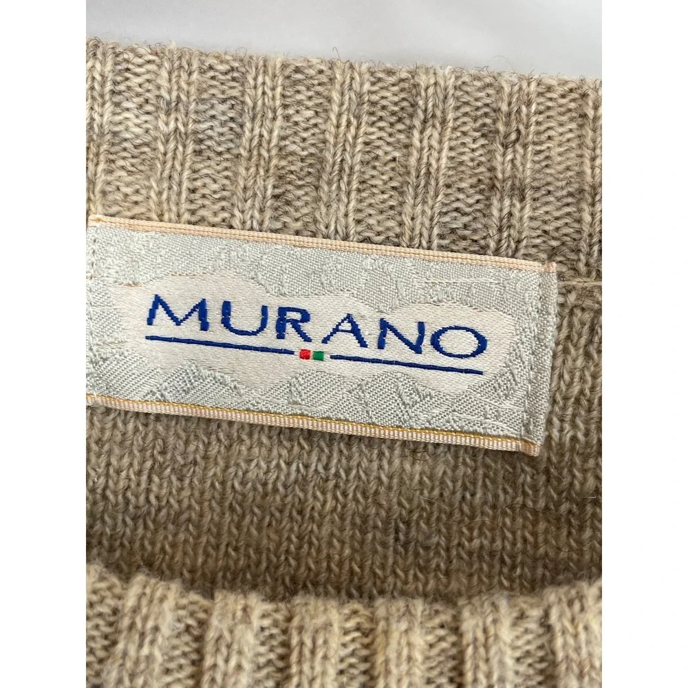 Murano Mens Sweater XL Crewneck Tan Argyle Preppy Wool Blend Made in Italy