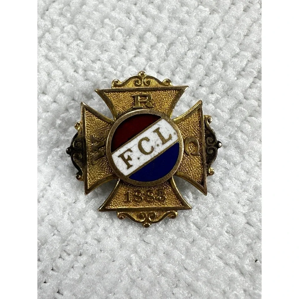 Antique Womens Relief Corps WRC F.C.L. 1883 Maltese‎ Cross Enamel Pin Medal 1889