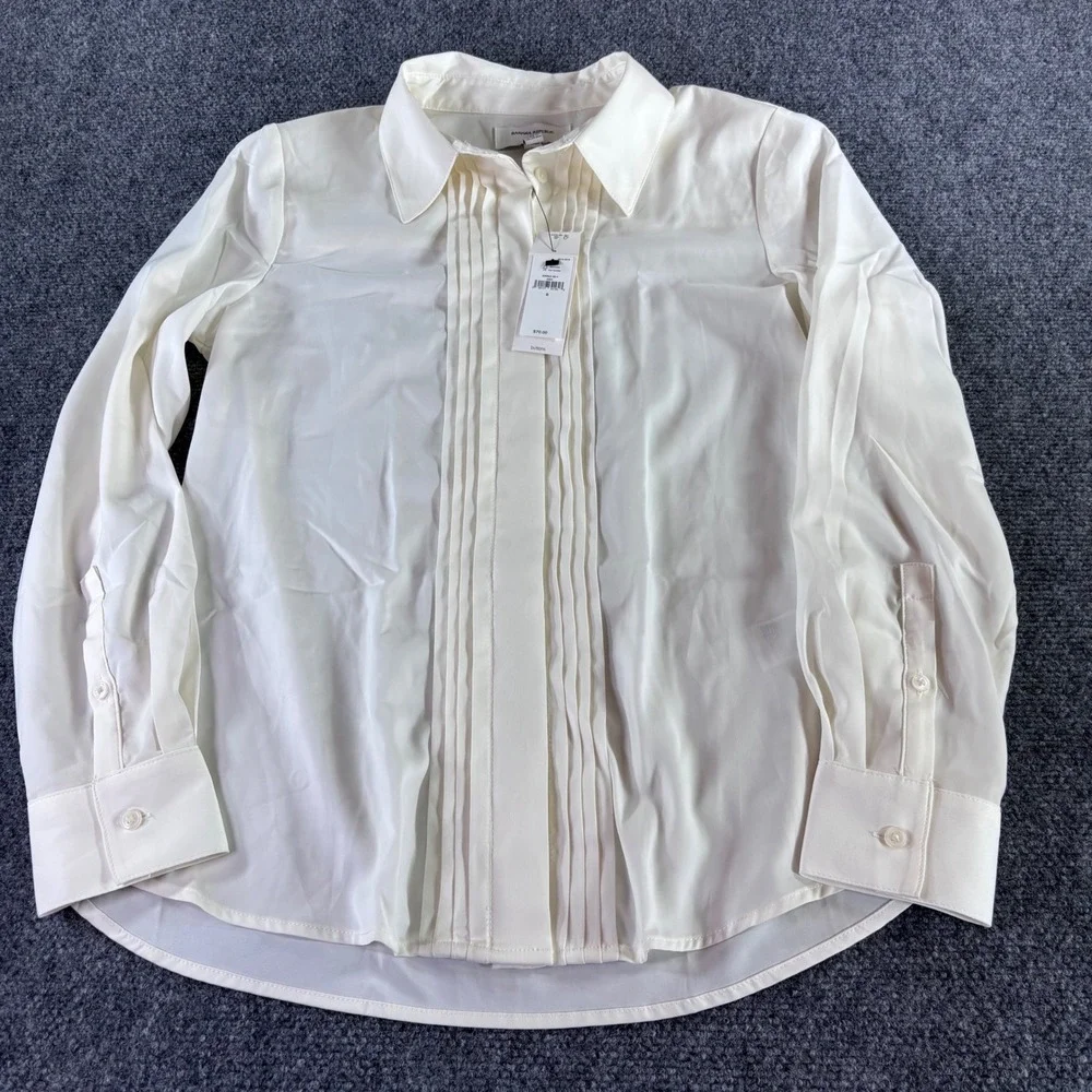 Banana Republic Tuxedo Shirt‎ Women S Ivory Pleated Front Long Sleeve NWT Blouse