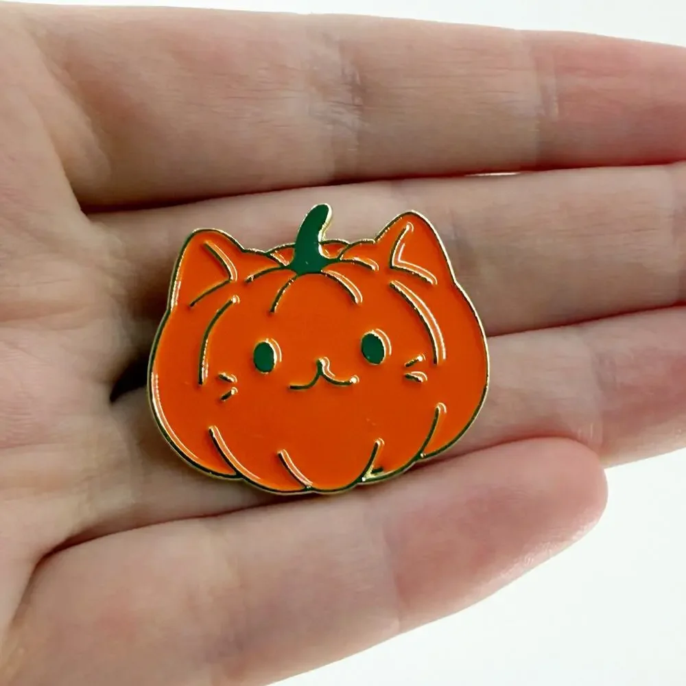 Pumpkin Cat Enamel Pin Cute Kawaii Fall Halloween Soft Enamel
