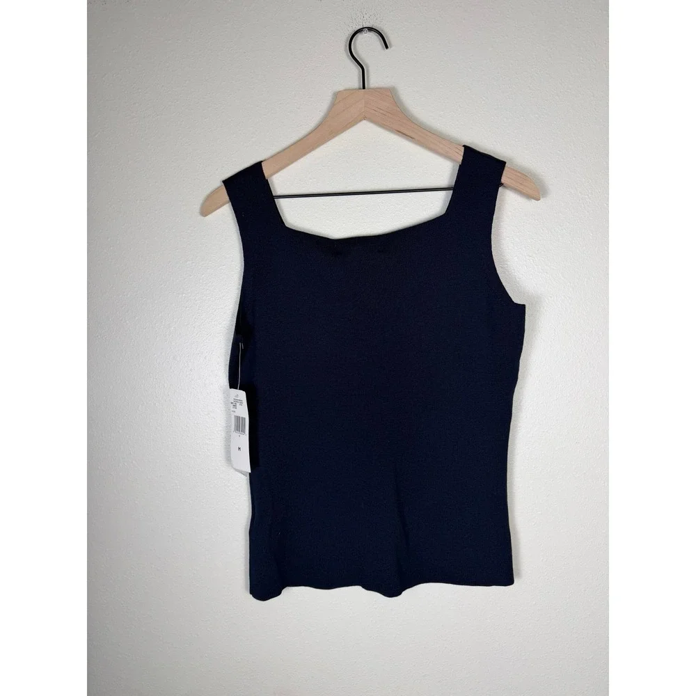 NWT Vtg Quiet Luxury Capsule Saville Tank Women M Navy Silk Blend Knit V-Neck