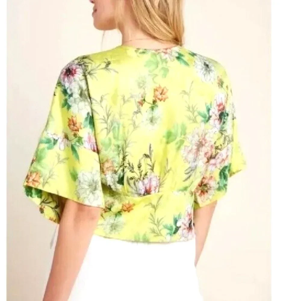 Anthropologie Marika Silk Blend Floral Blouse Dopamine