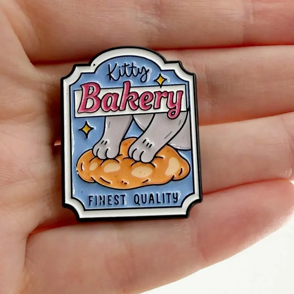 Kitty Bakery Enamel Pin Cute Cat Bread Baking Foodie Kawaii Vintage Aesthetic