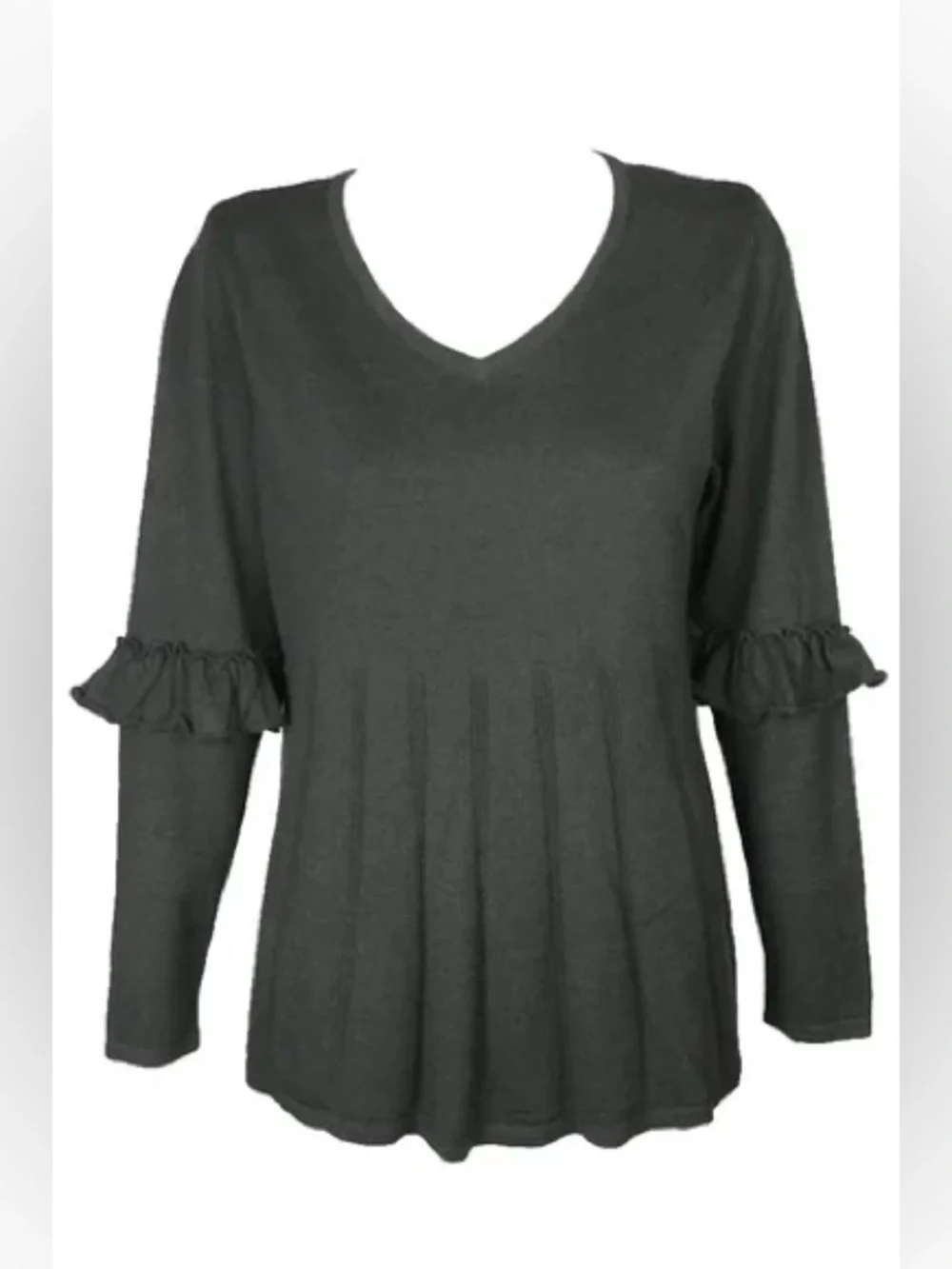 Women’s Green V-Neck Ruffle Sleeve Long-Sleeve Top - 2X