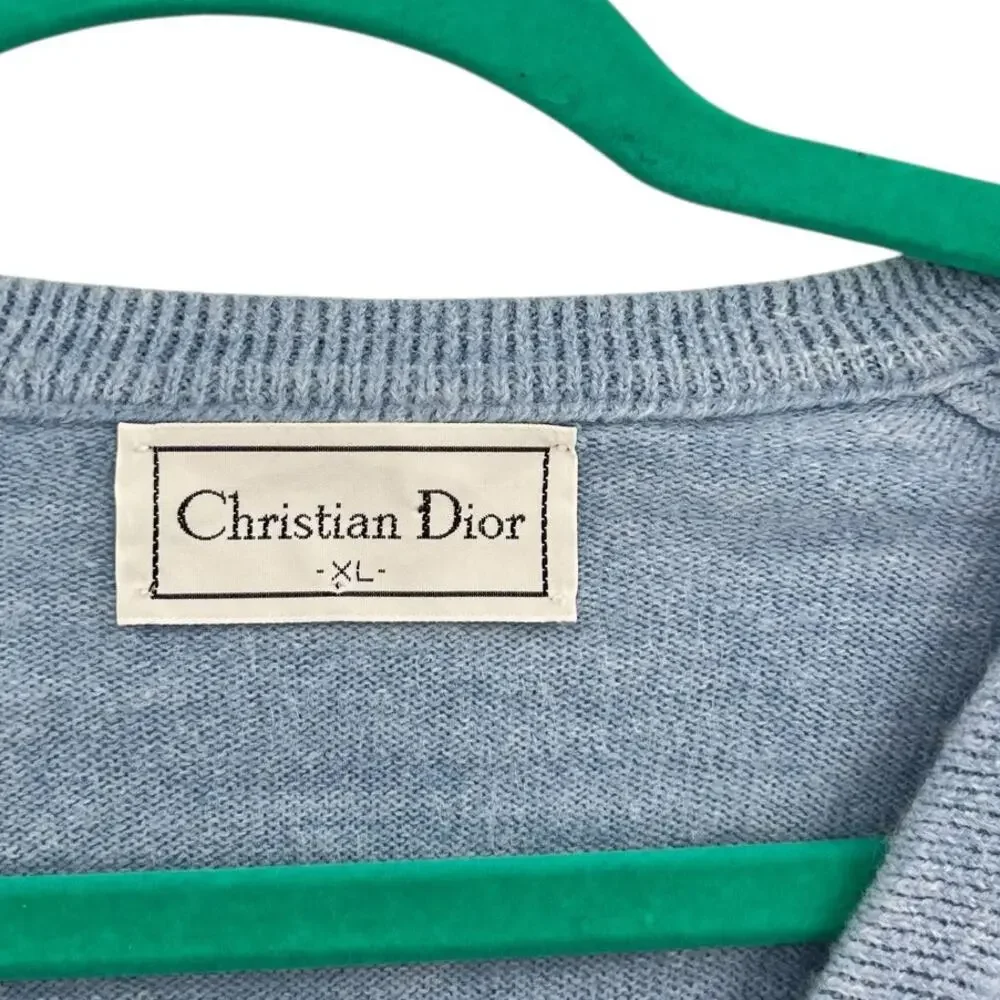 Vintage Christian Dior V Neck Sweater Blue Orlon Acrylic USA‎ Men’s XL