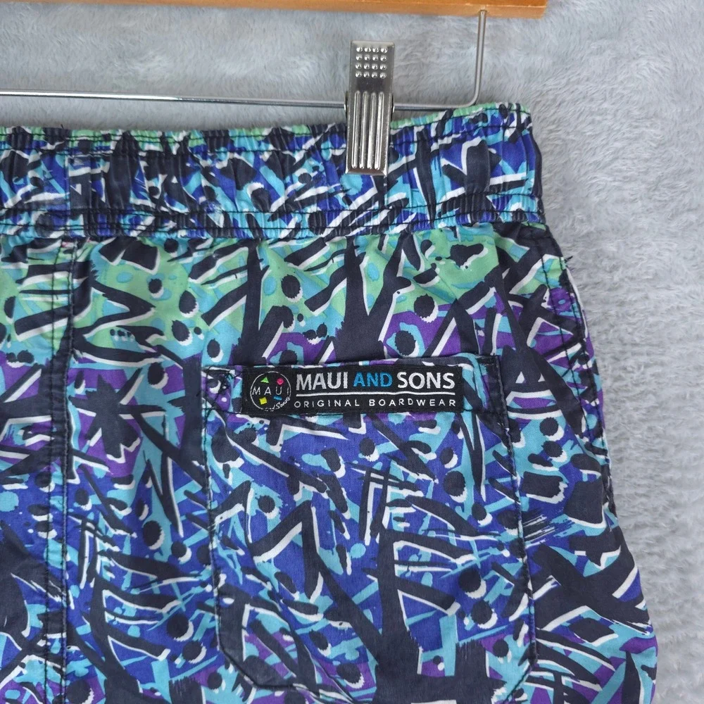 Maui and Sons Swim Trunks Mens Small Multicolor Retro Abstract Surf Board Shorts