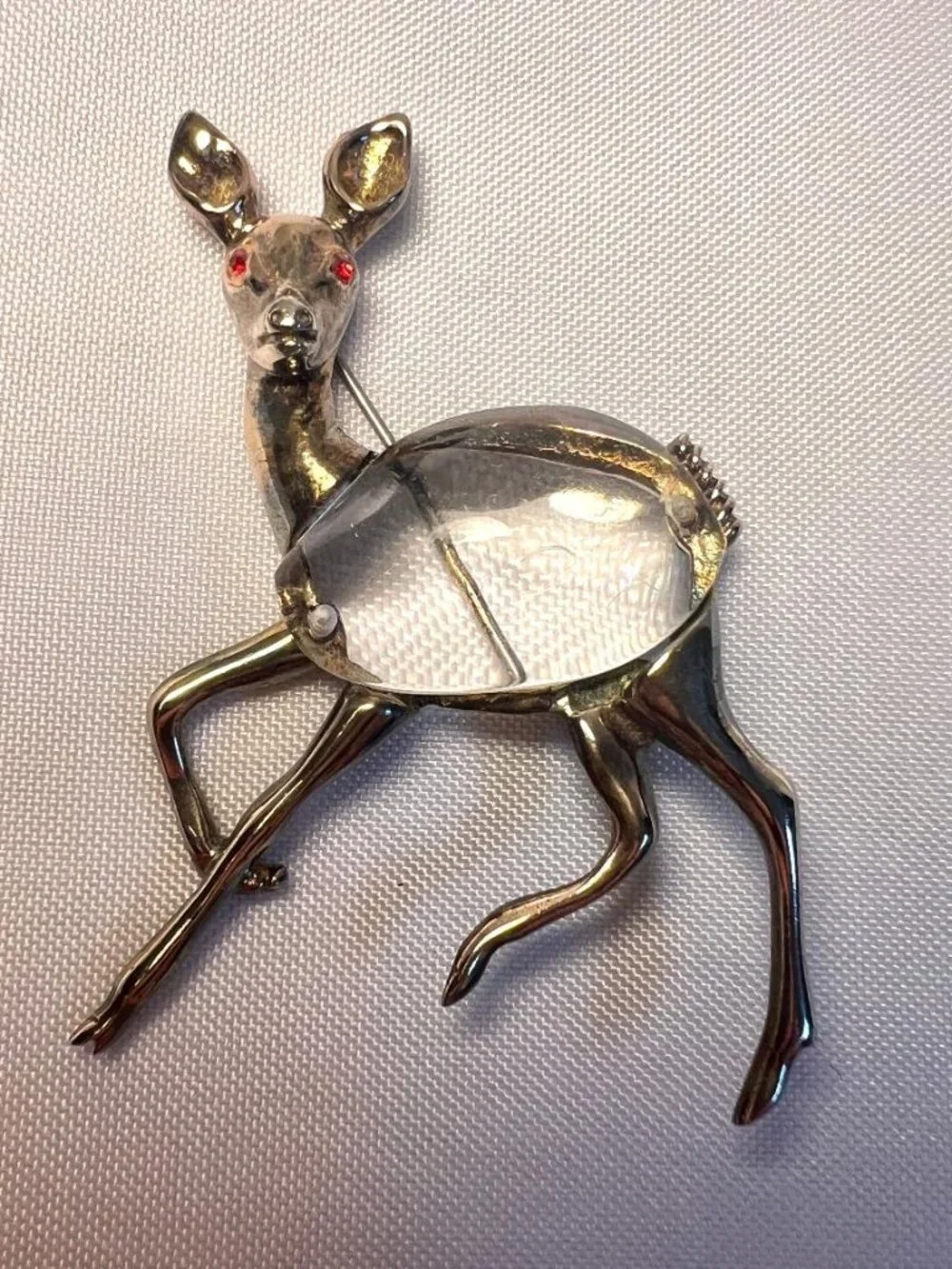 Vintage Jelly Belly Deer Fawn Brooch Faceted Lucite Rhinestone Eyes - D3 SB3