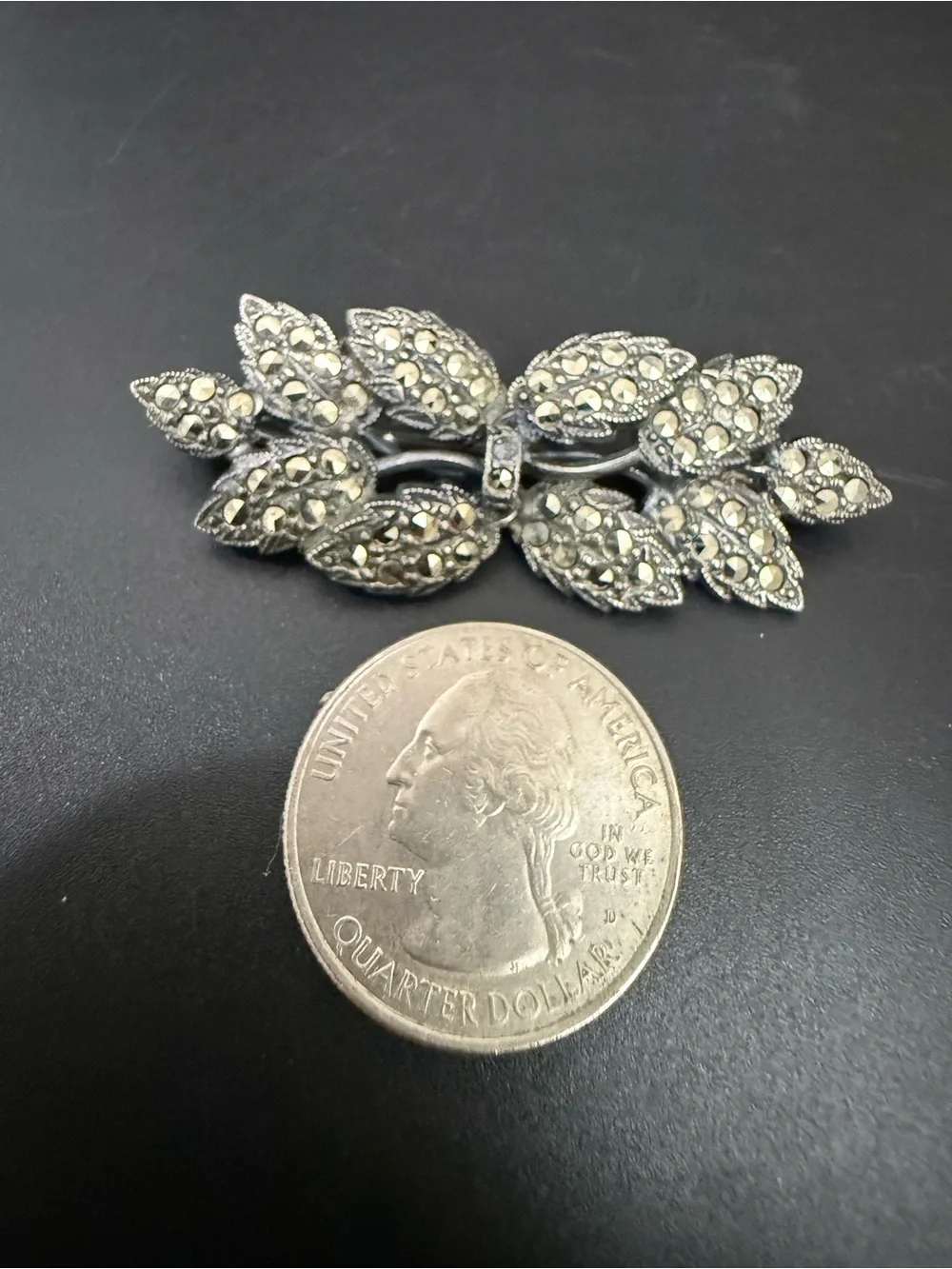 Vintage Unsigned Art Deco Marcasite Floral Leaf Brooch
