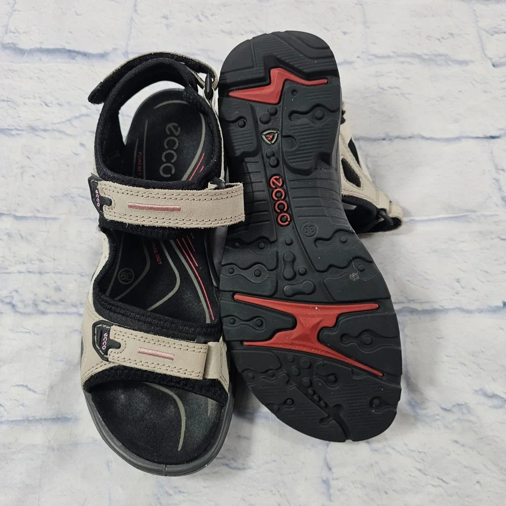 ECCO Offroad Yucatan Sport Sandals Womens 39 8 Beige Black Receptor Hiking Trail