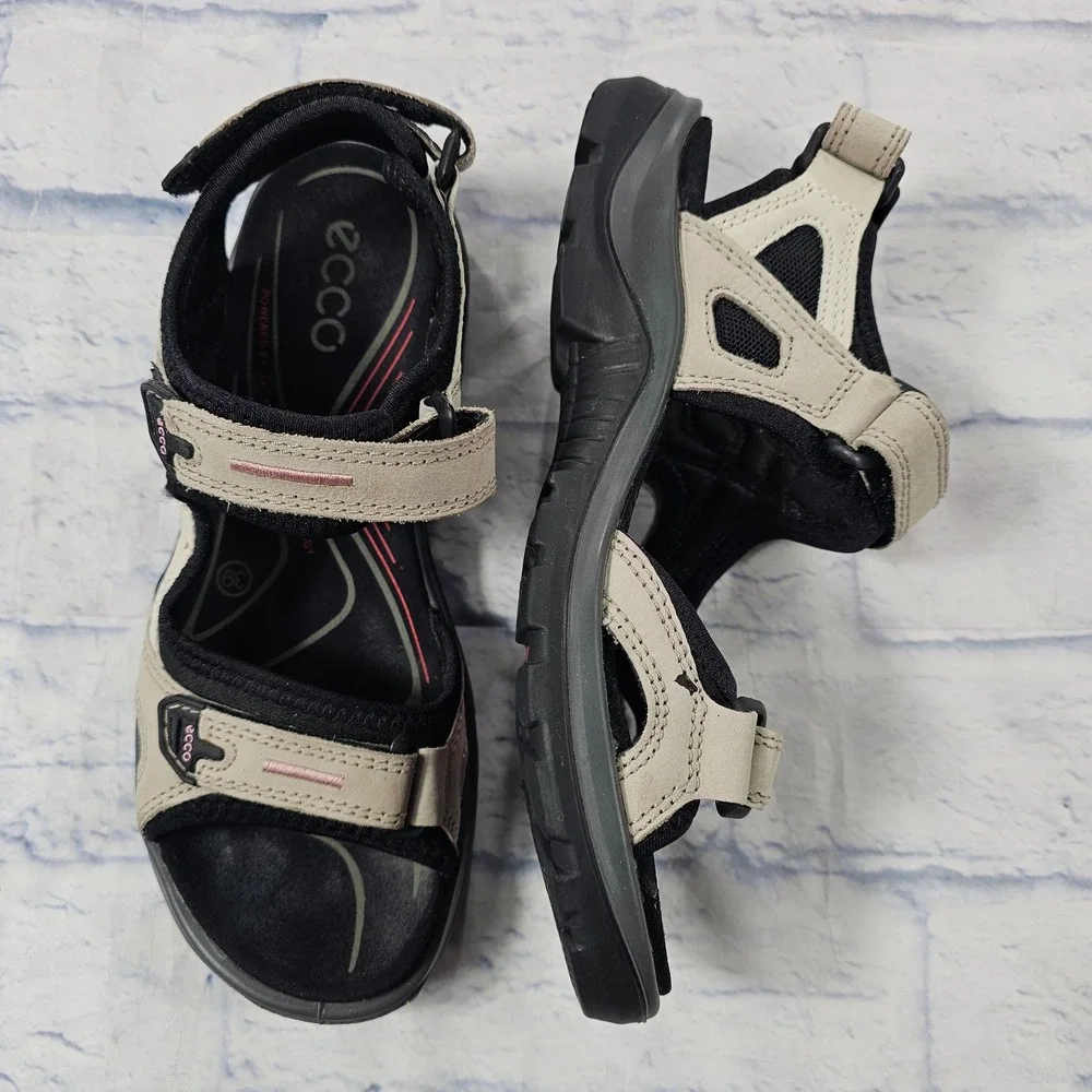 ECCO Offroad Yucatan Sport Sandals Womens 39 8 Beige Black Receptor Hiking Trail