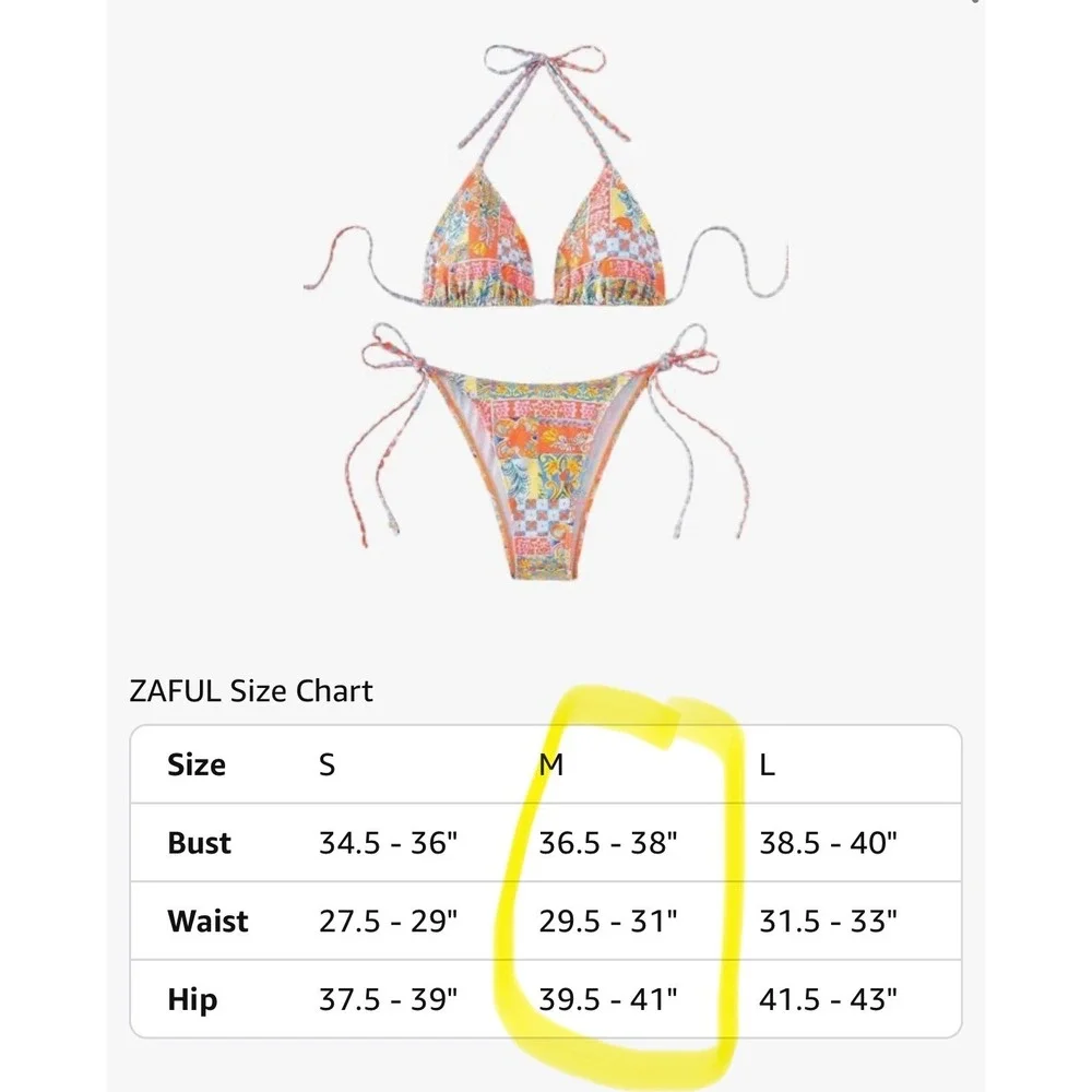 Zaful Tribal Orange Patchwork Triangle Halter Side Tie Bikini Set Medium