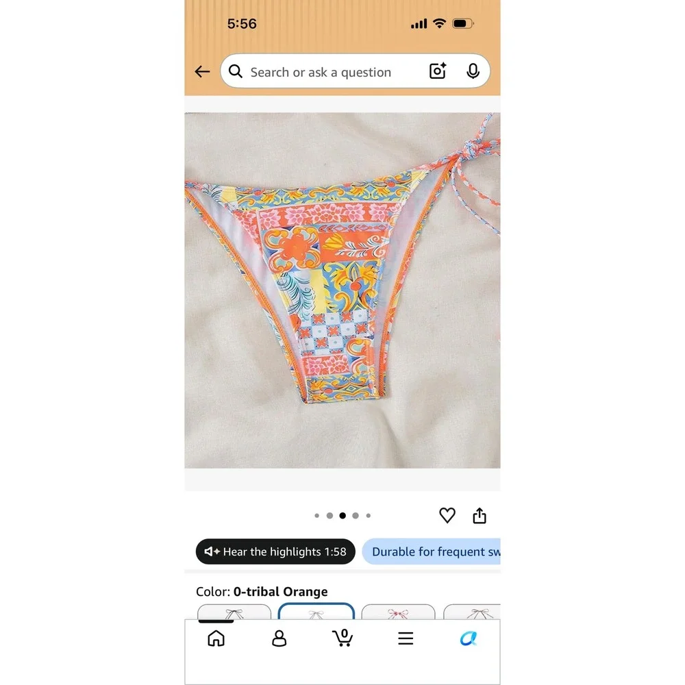 Zaful Tribal Orange Patchwork Triangle Halter Side Tie Bikini Set Medium