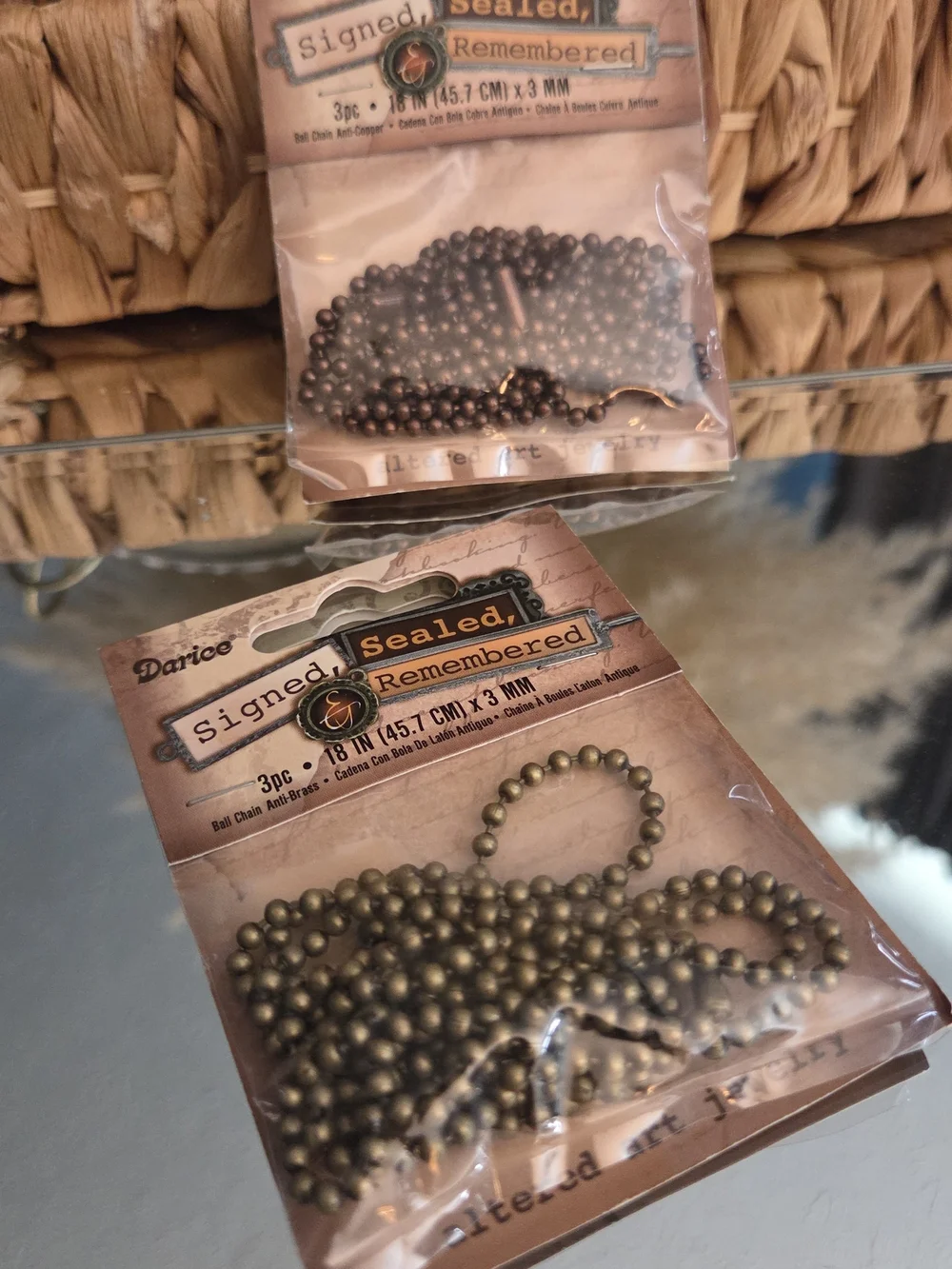 PICK ONE Darice Altered Art Jewelry Ball Chain 18” 3pc Antique Brass Brown