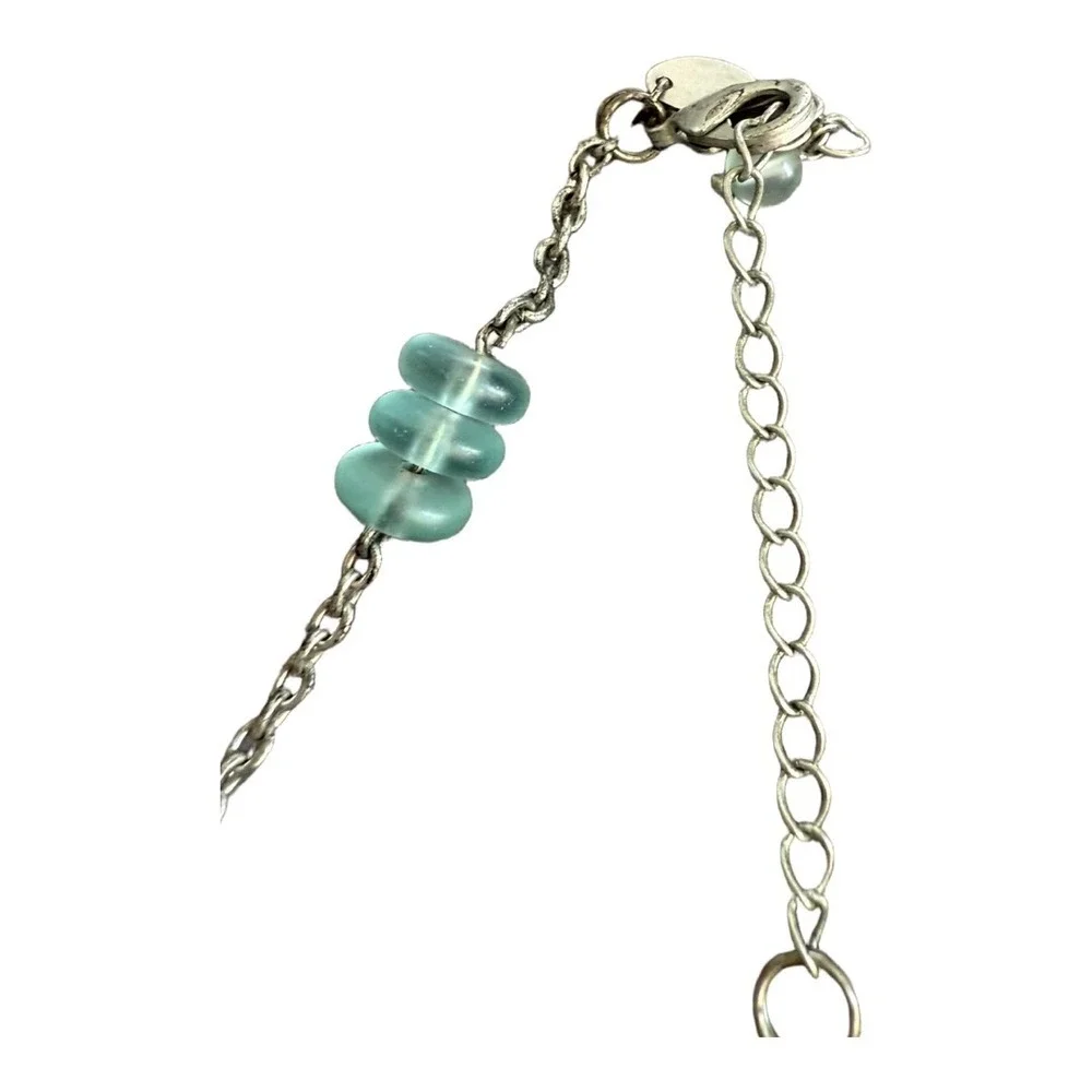 Lia Sophia Wood and Turquoise Glass Bead Necklace Blue 20mm 34 inch