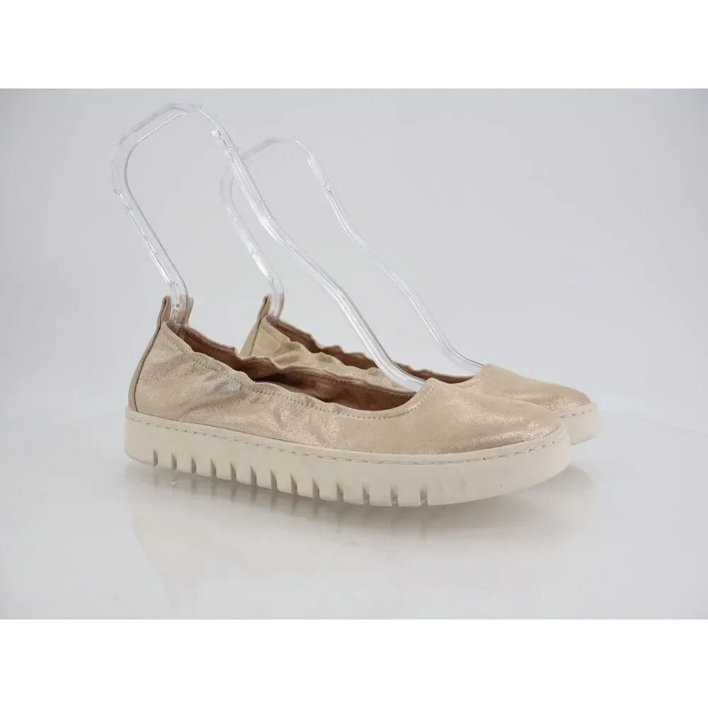 Vionic Uptown Ballet Flat Women 8 Gold Metallic Leather Slip On Platform Shoes