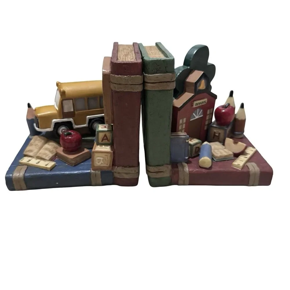 TEACHER‎ ABC SCHOOL HOUSE & BUS CHILDREN'S BOOK ENDS