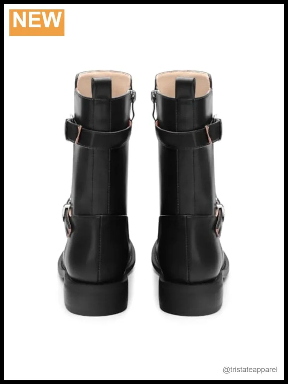 Women's Mid Calf Riding Boots Chunky Heel Round Toe Side Zipper Faux Leather