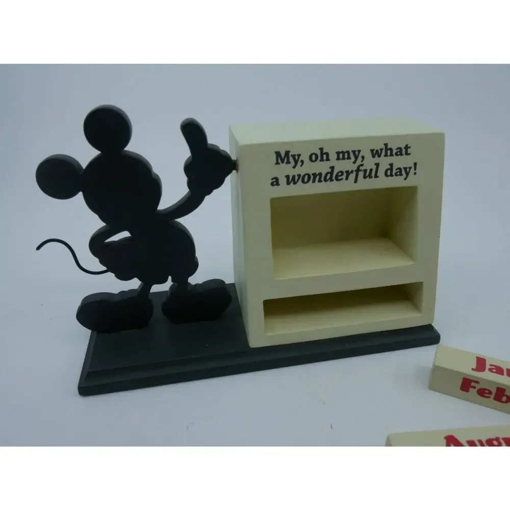 Disney Hallmark Mickey Mouse Silhouette Figure Wooden Block Desk Calendar