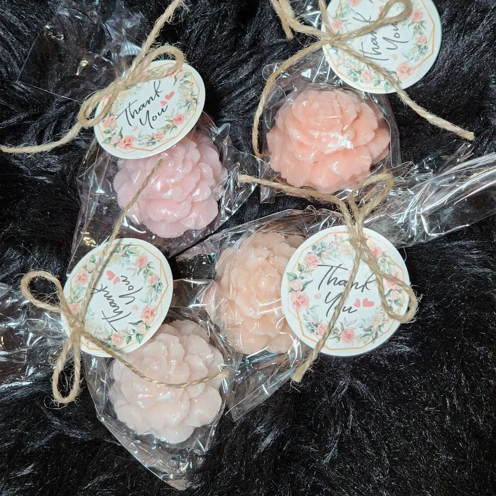 Pink and Peach Flower Thank You Soaps 18 pack