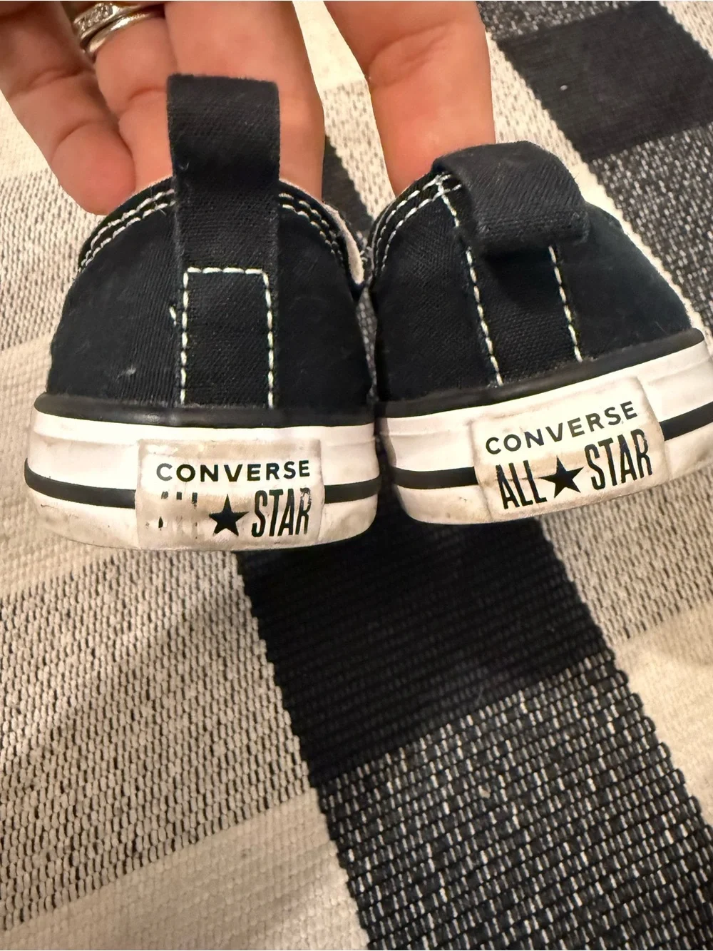 Converse All Star Toddler Black Canvas Sneakers with straps GUC Size 8