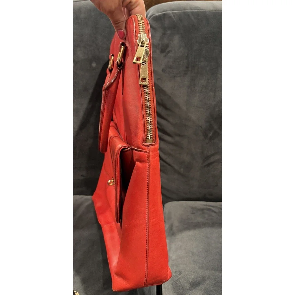 J Crew Vintage Red Leather Laptop Or HandBag Large- Classic, Old Money, Academia