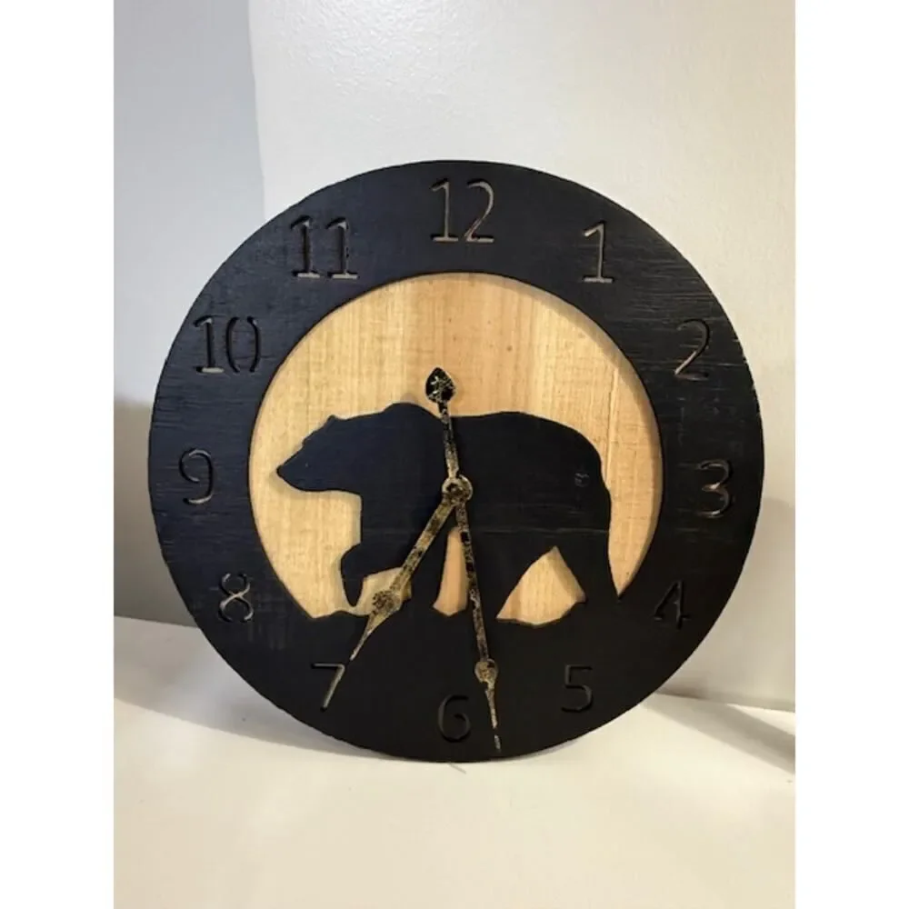 Young's Inc Wood Bear Carved Wall Clock Farmhouse Mountain Lodge 14