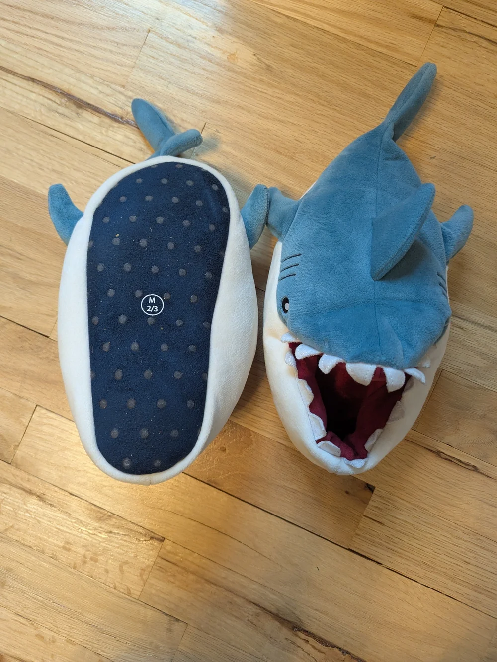 Kids Plush Shark One-Piece Slippers in Blue
