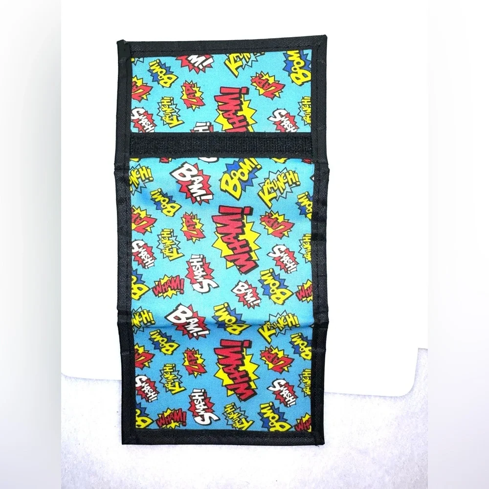 NEW SUPERHERO TRI-FOLD WALLET‎ BLUE BOOM BAM ZAP SMASH KRUNCH WHAM