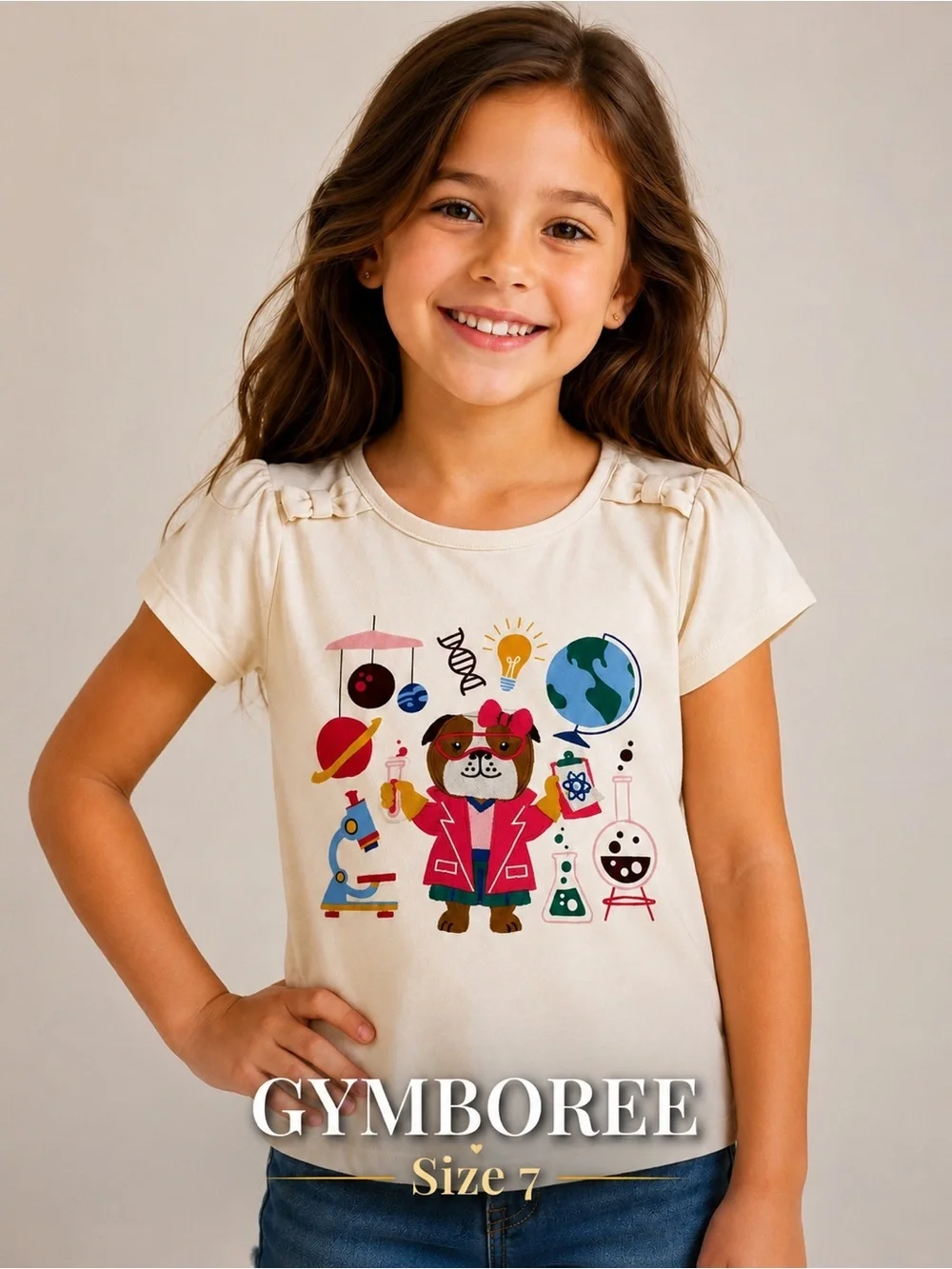 GYMBOREE girls Science Themed Cream T-Shirt/size 7