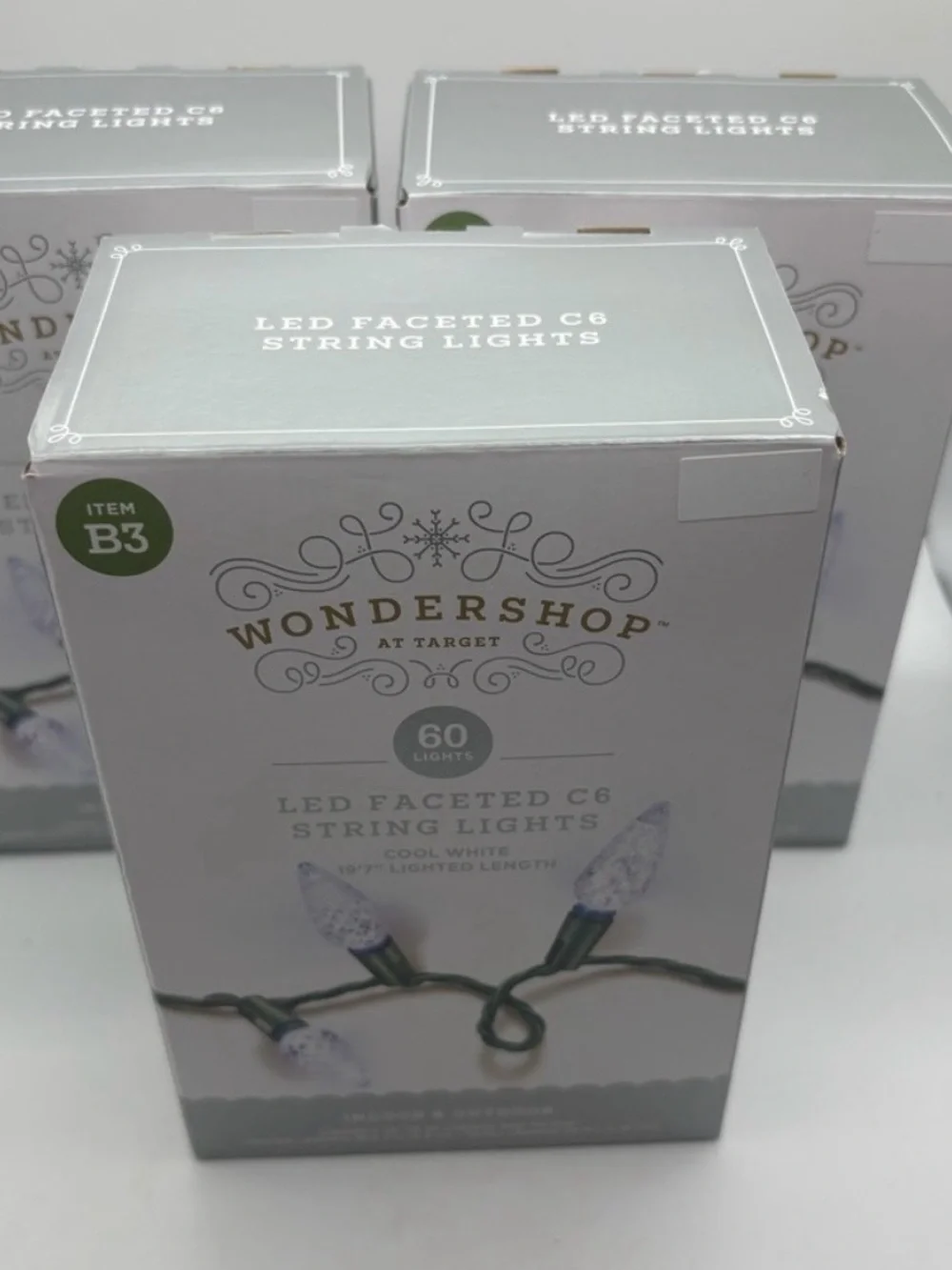 Lot 3 New Wondershop 60 Christmas Lights White Faceted LED C6 Indoor Outdoor