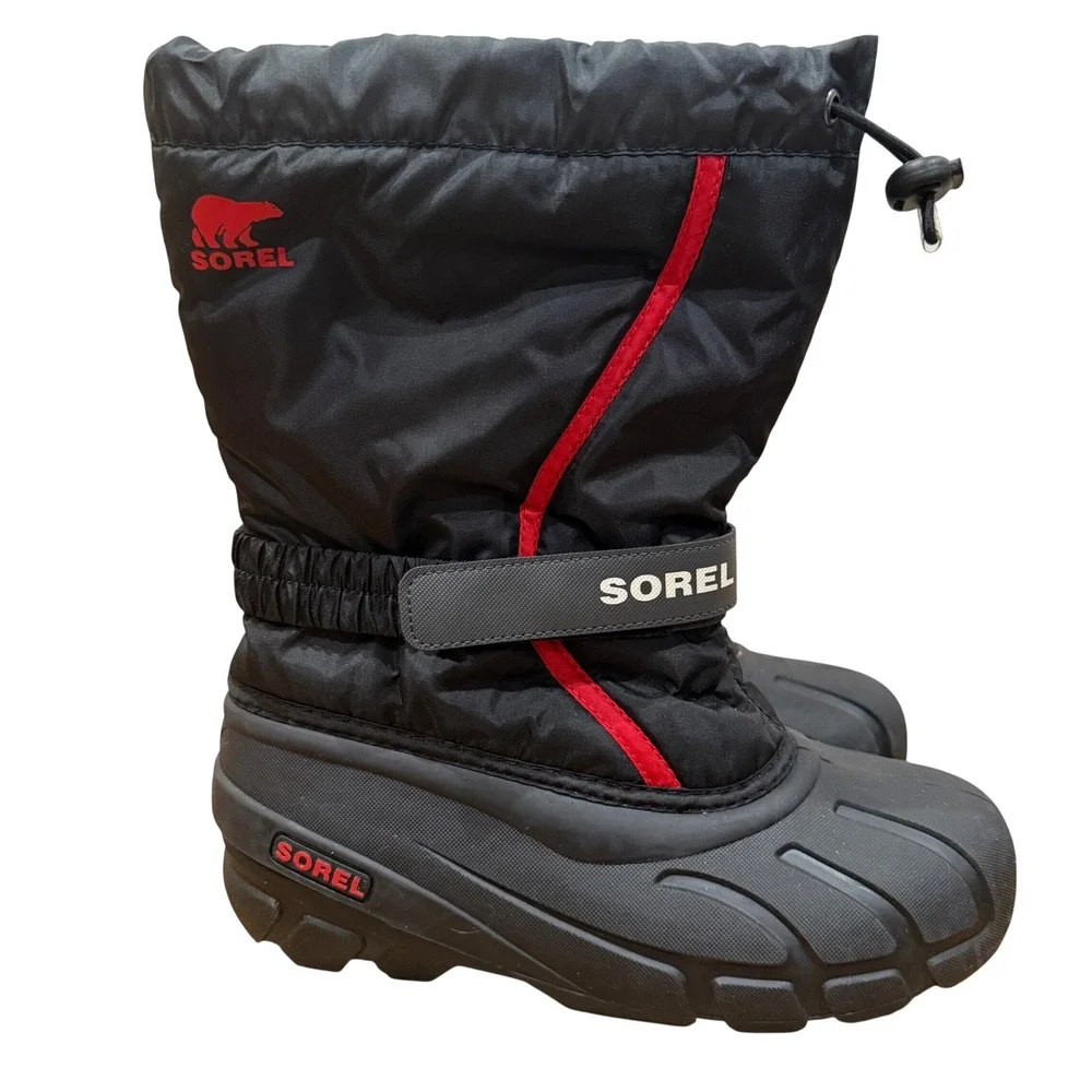 Sorel Flurry Insulated Snow Boots Youth Size 6 Waterproof Winter Black Outdoor