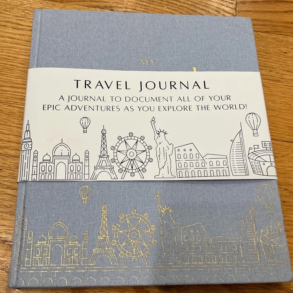 Blue Travel Journal with Gold Accents